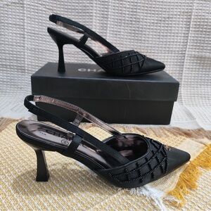 CHANEL Black Beaded Slingback Heel